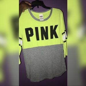 Pink long sleeve lime green shirt